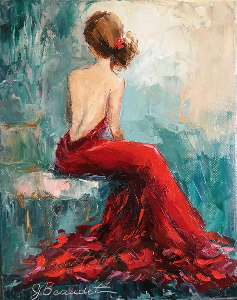"Women in Red Dress 3" by contemporary Artist Jennifer Beaudet San Clemente Cailfornia